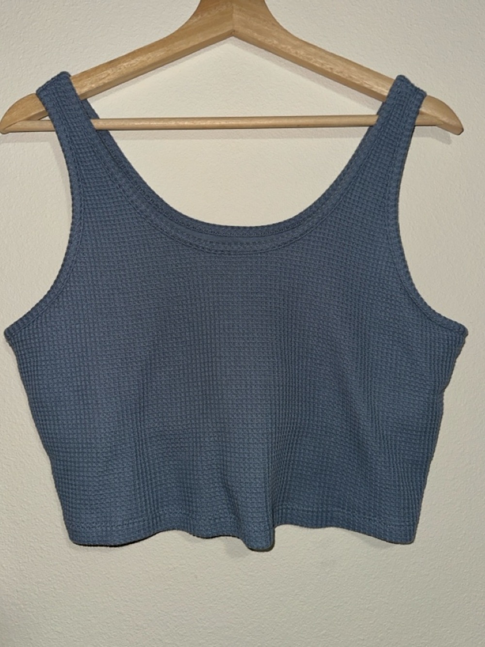 ♻️Natural Reflections Steel Blue Waffle-Knit Cropped Tank